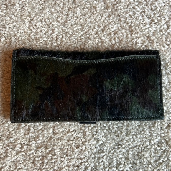 Camo camouflage cow hair hide snap wallet leather black green handmade - Picture 4 of 5